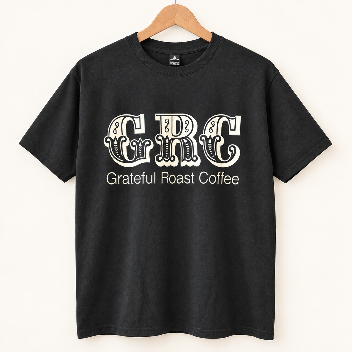 Black classic GRC tee, large front logo mockup
