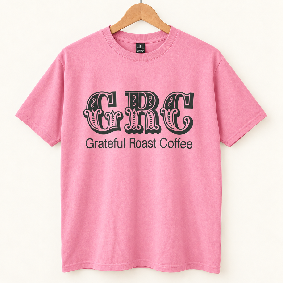 Pink classic GRC tee, large front logo mockup