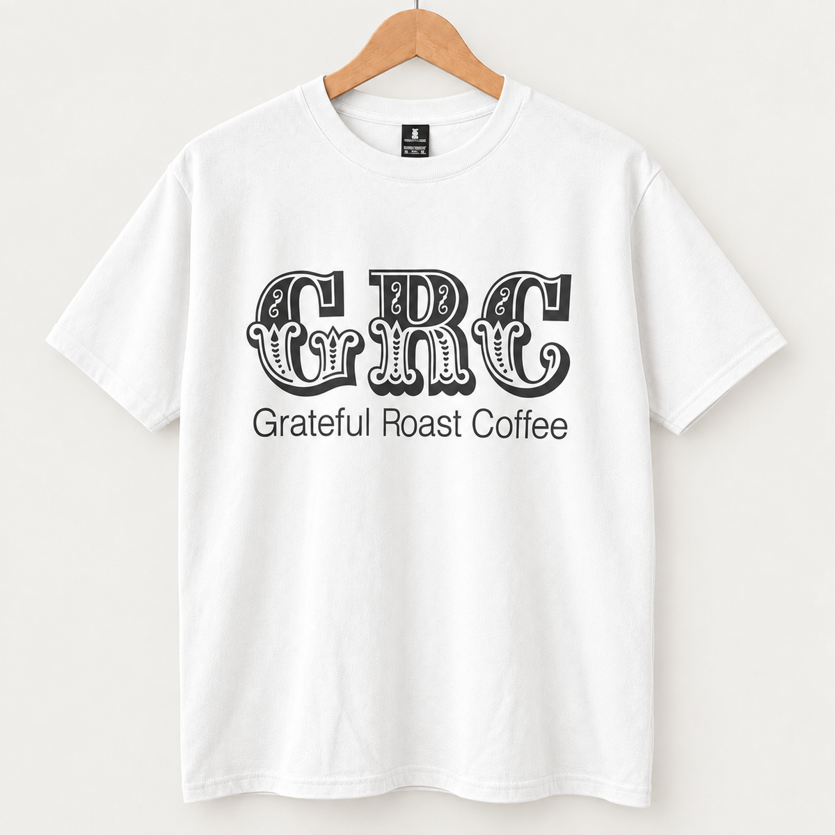 White classic GRC tee, large front logo mockup