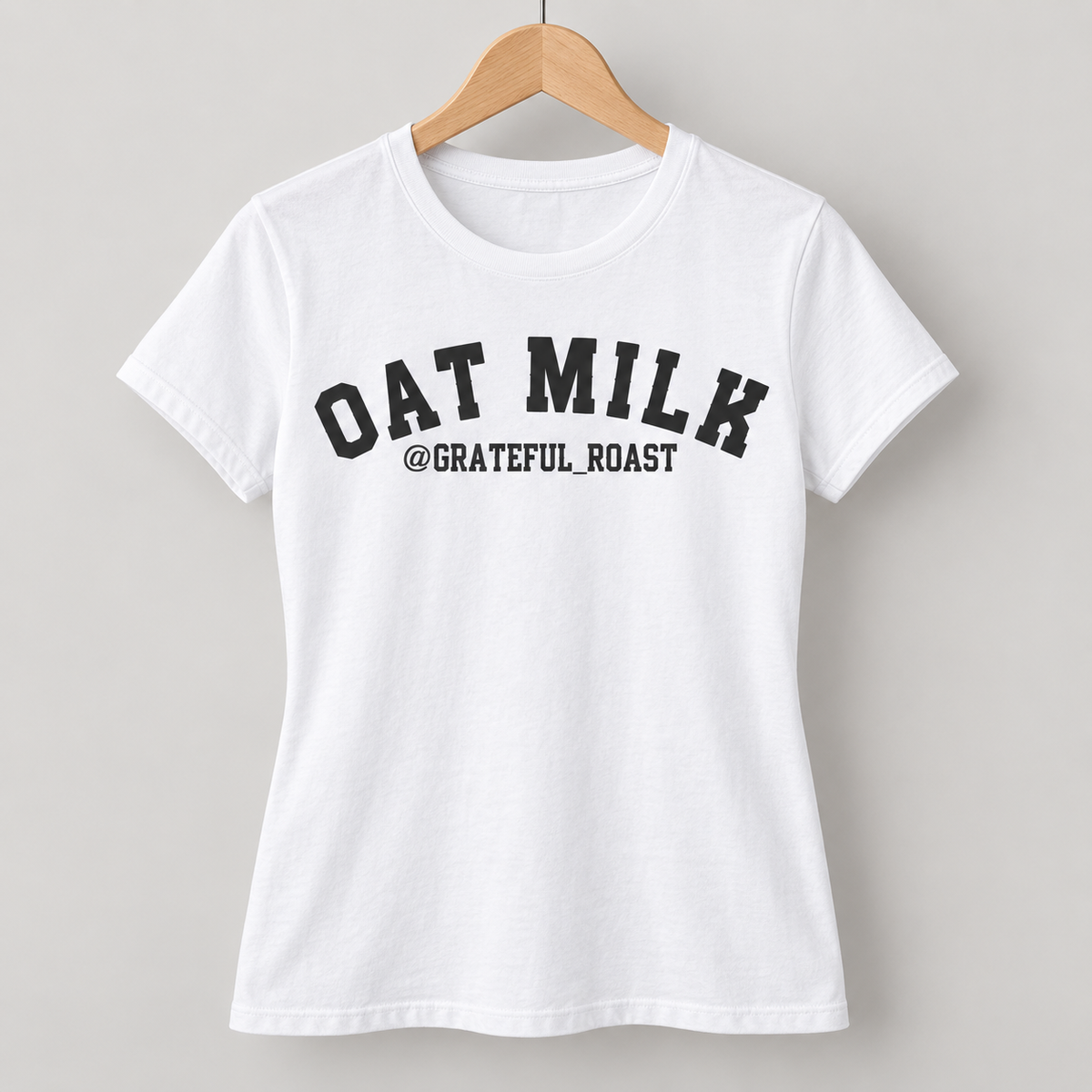 White Oat Milk women's tee, digital front mockup