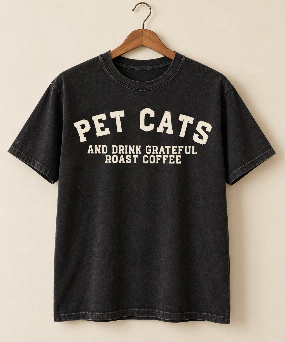 Pet Cats & Drink Grateful Roast Coffee Tee — Washed Black