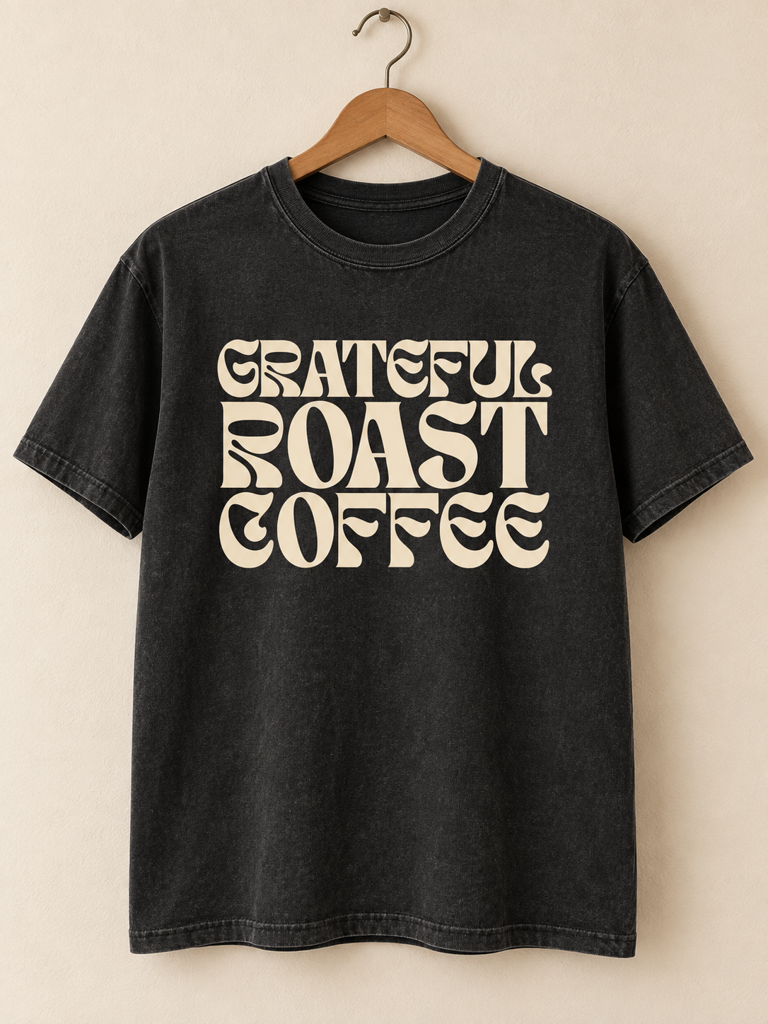 Stacked Grateful Roast Coffee Tee — Washed Black