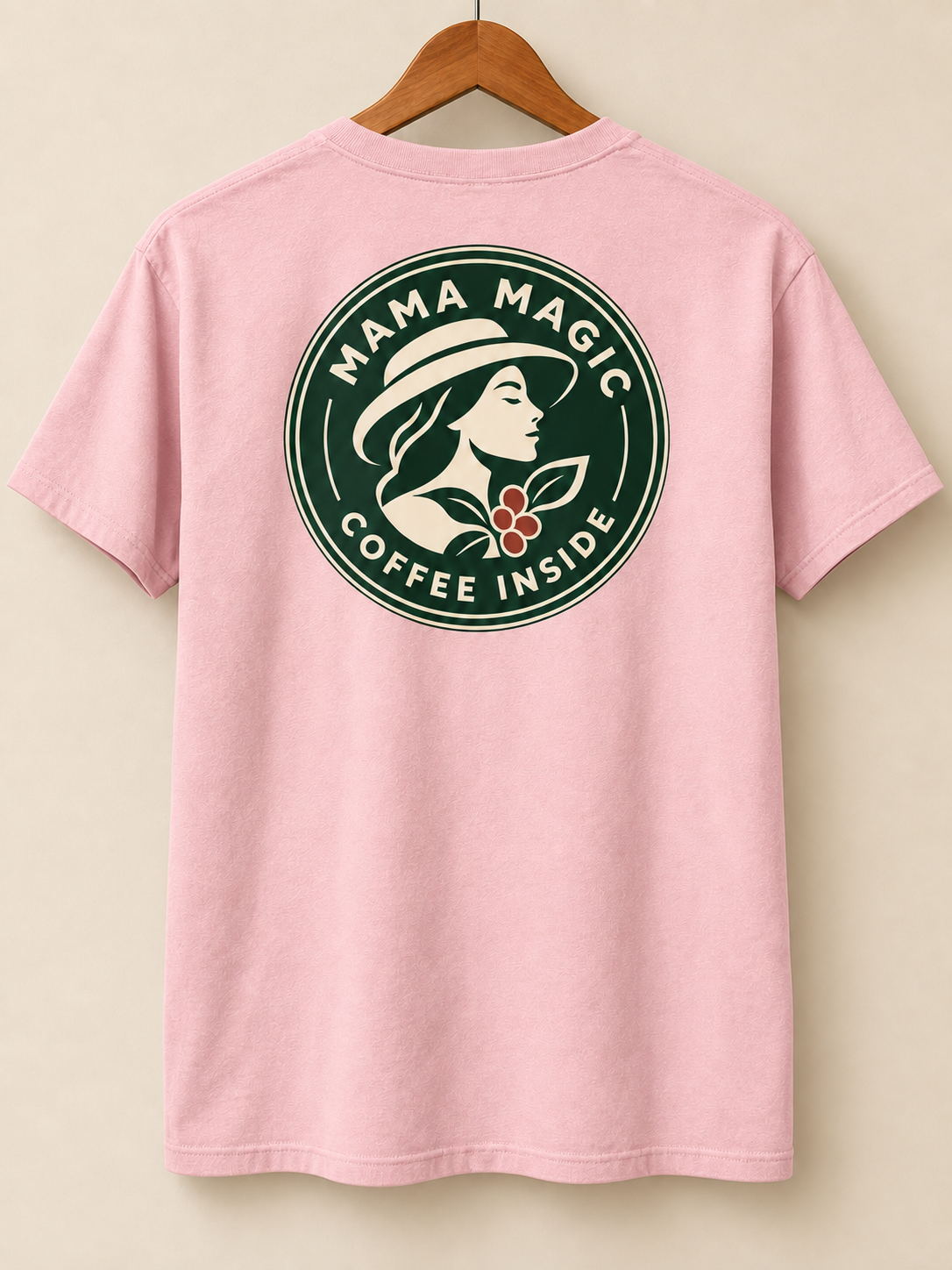 Mama Magic Coffee Inside Tee — Pink back mockup