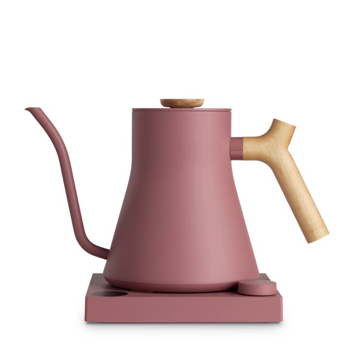 Fellow Stagg EKG Pro black kettle and base, angled view